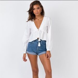 SHEIN rain dance tie top in white large